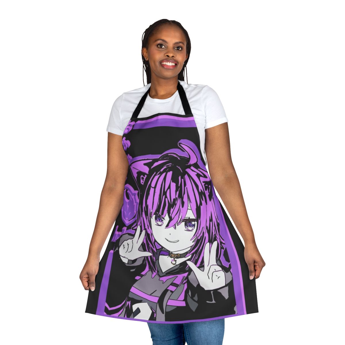 Nekomata Okayu inspired anime apron featuring a stylized catgirl design