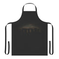Neolithic henge inspired apron with a black silhouette design of a prehistoric stone circle