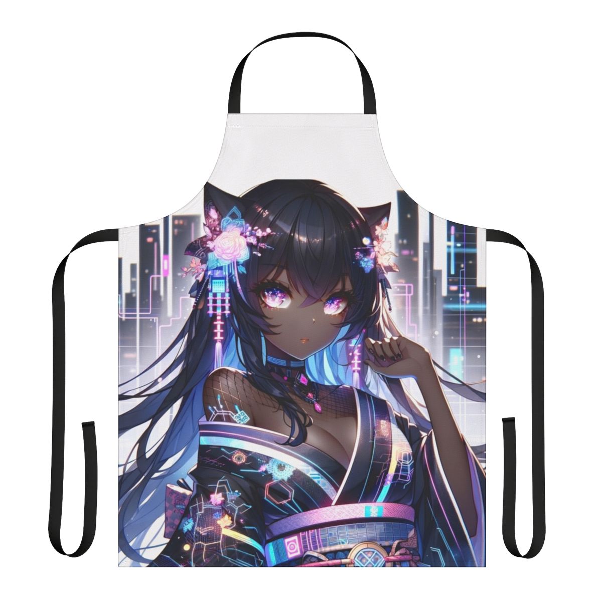 Neon Dreams Cyberpunk Apron - Futuristic anime-inspired apron featuring kawaii and cute design elements