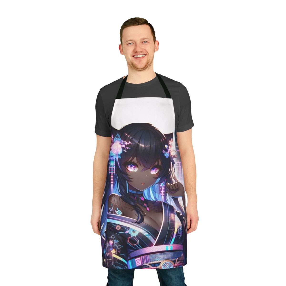 Neon Dreams Cyberpunk Apron - Futuristic anime-inspired apron featuring kawaii and cute design elements