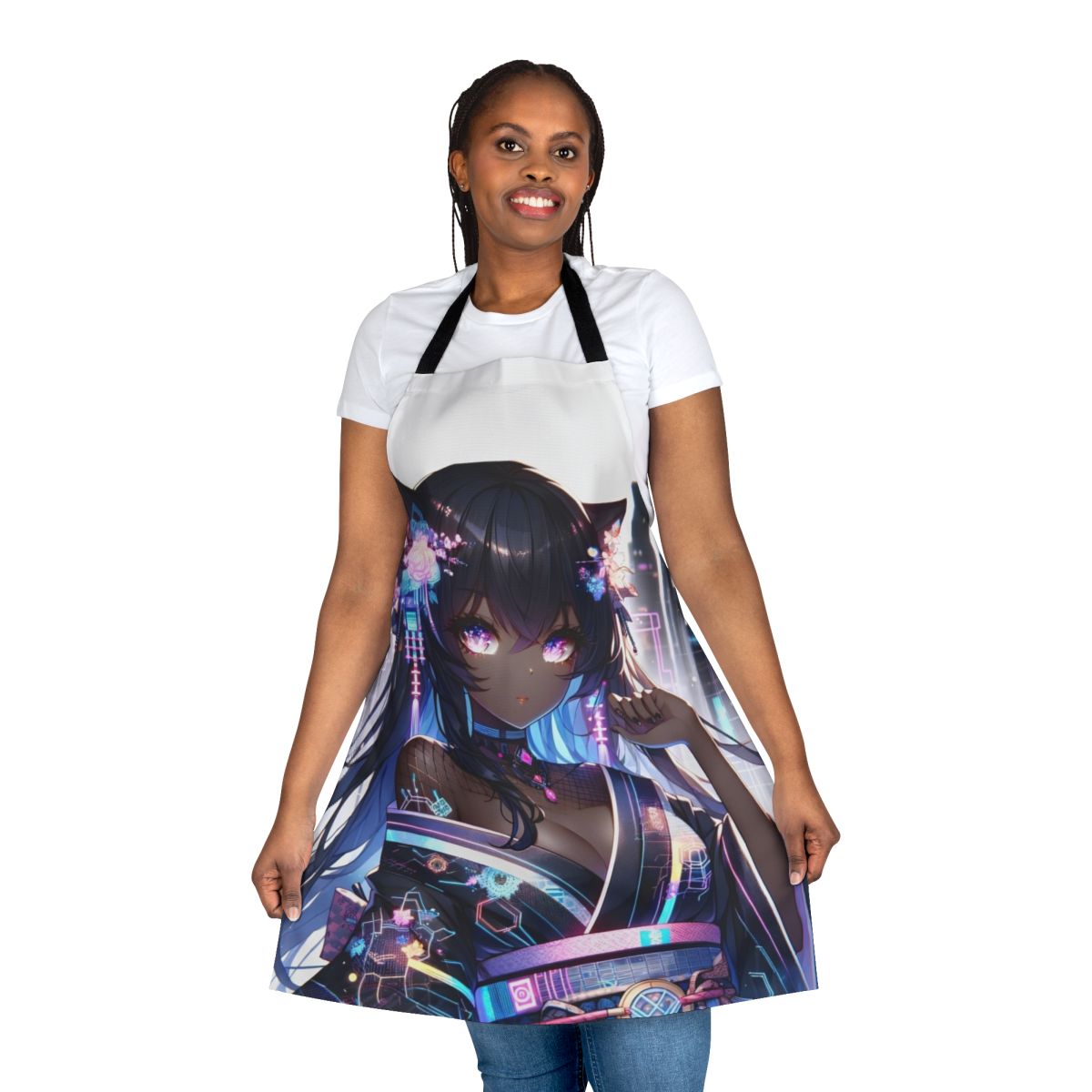 Neon Dreams Cyberpunk Apron - Futuristic anime-inspired apron featuring kawaii and cute design elements