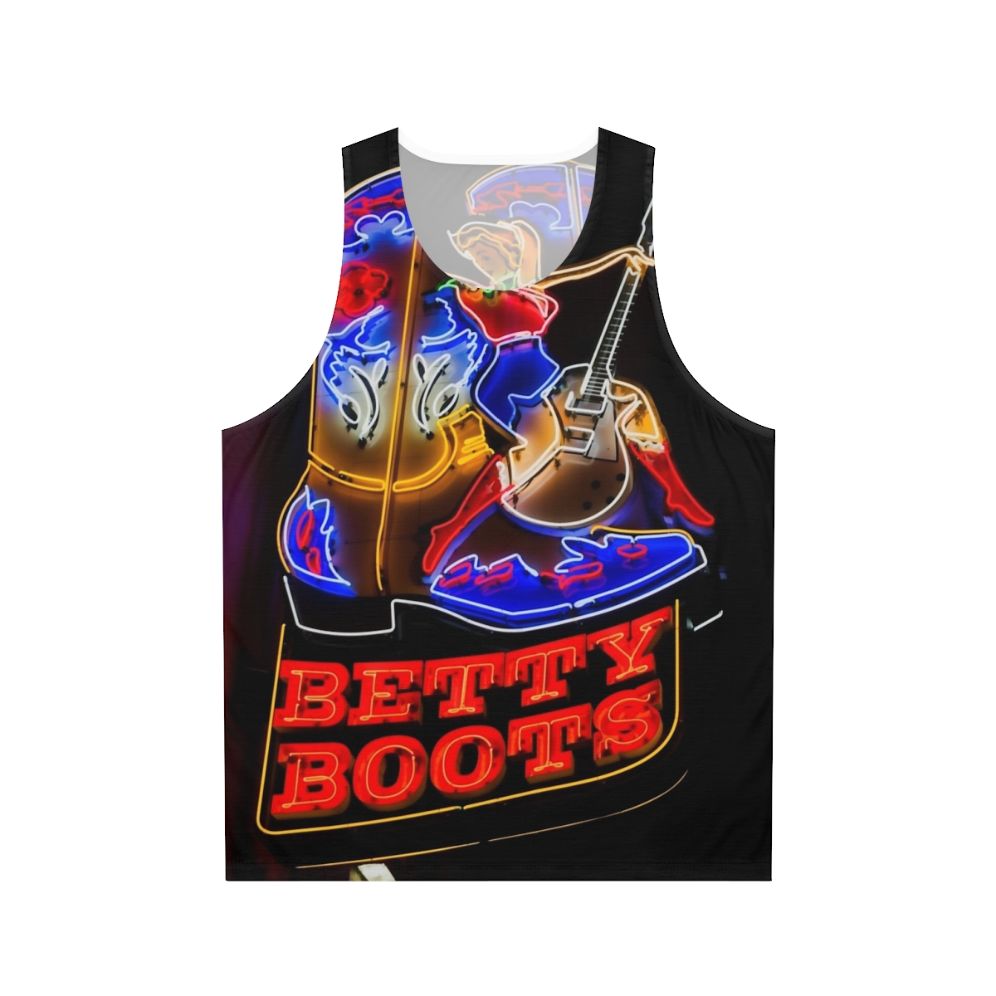 Unisex tank top with neon lights and country music elements
