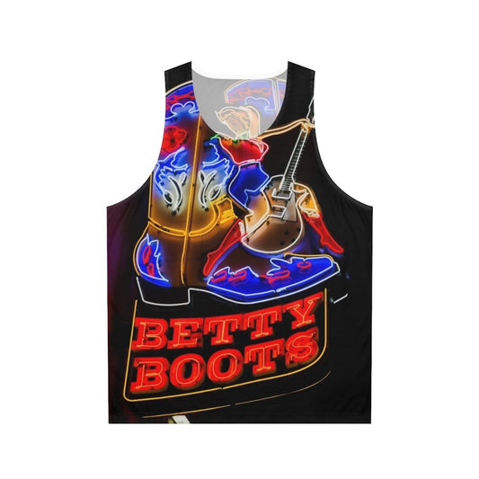 Unisex tank top with neon lights and country music elements