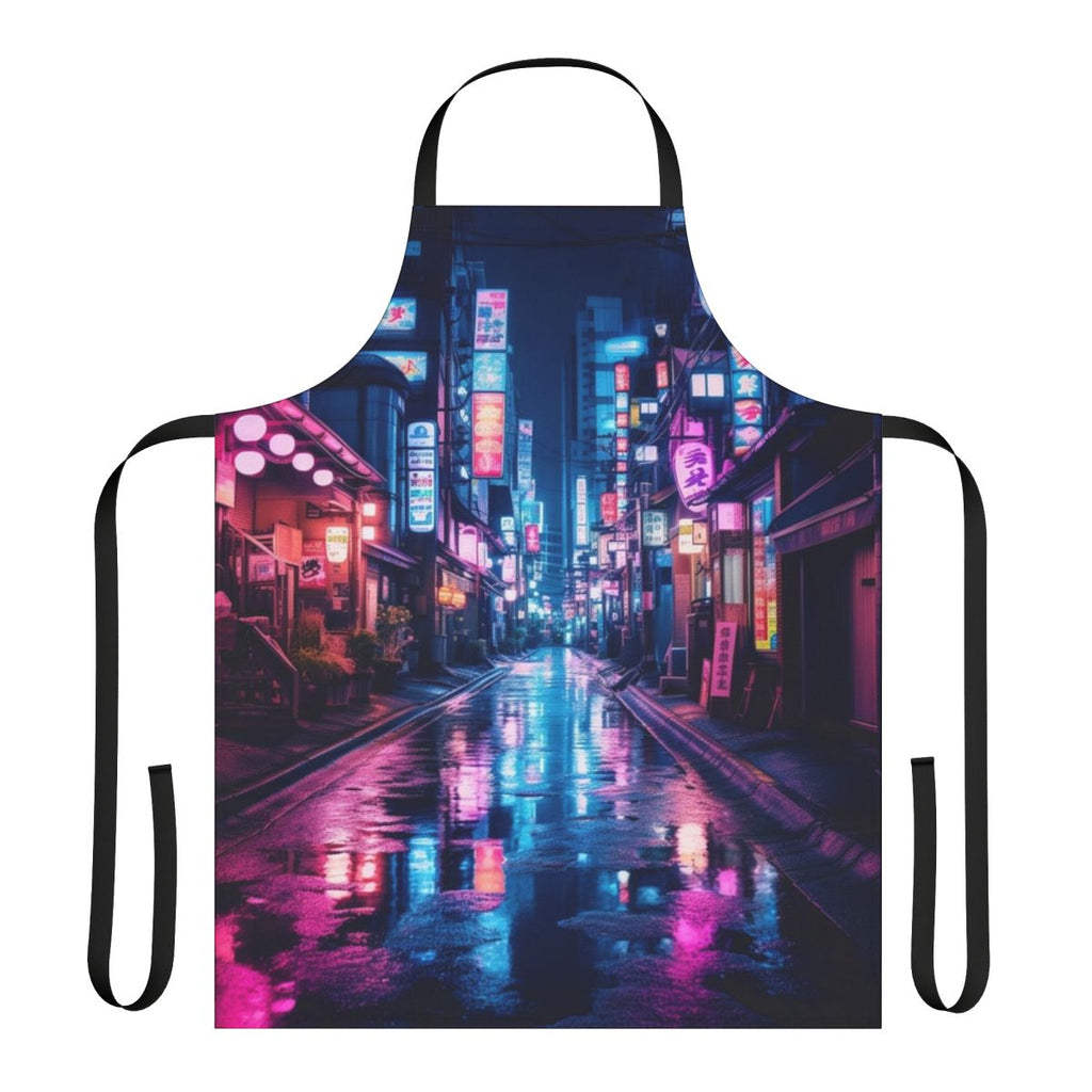 Apron featuring a cyberpunk-inspired neon cityscape of Tokyo