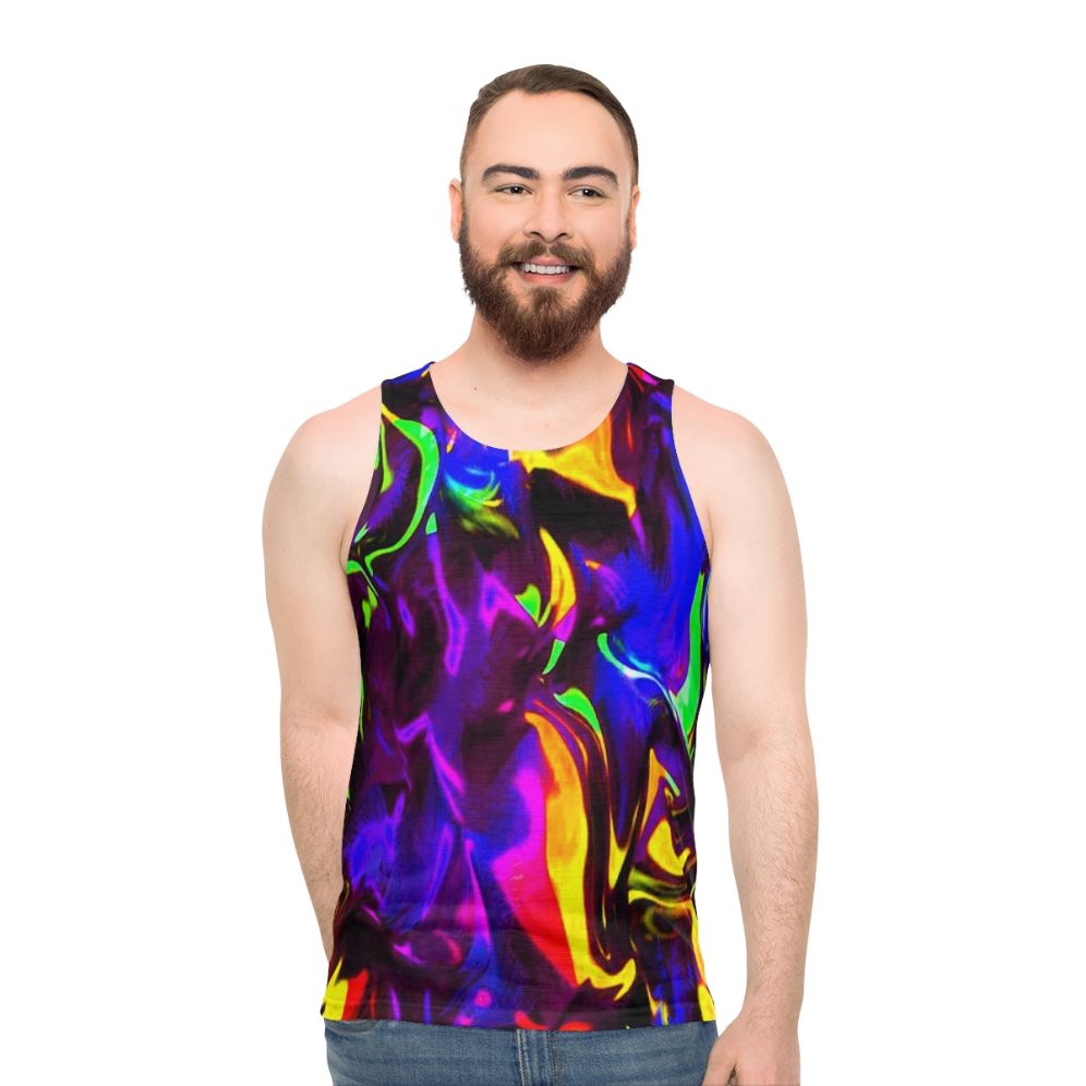 Vibrant neon psychedelic rave glow stick tank top