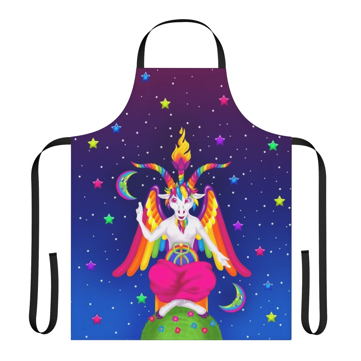 Neon rainbow apron with baphomet and horned god design