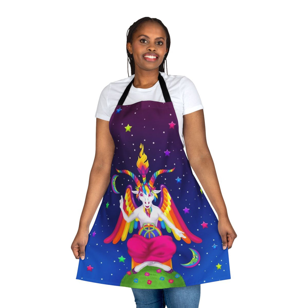 Neon rainbow apron with baphomet and horned god design