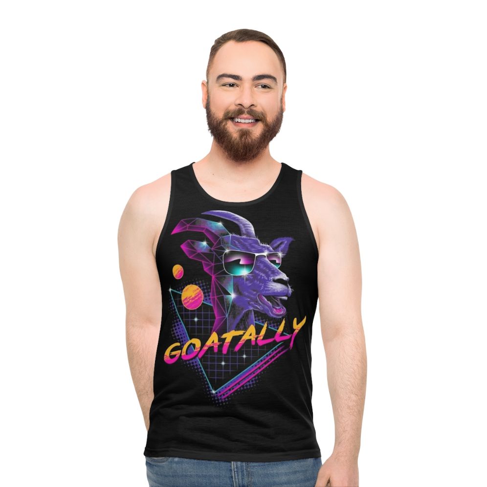 Neon retro synthwave goat unisex tank top