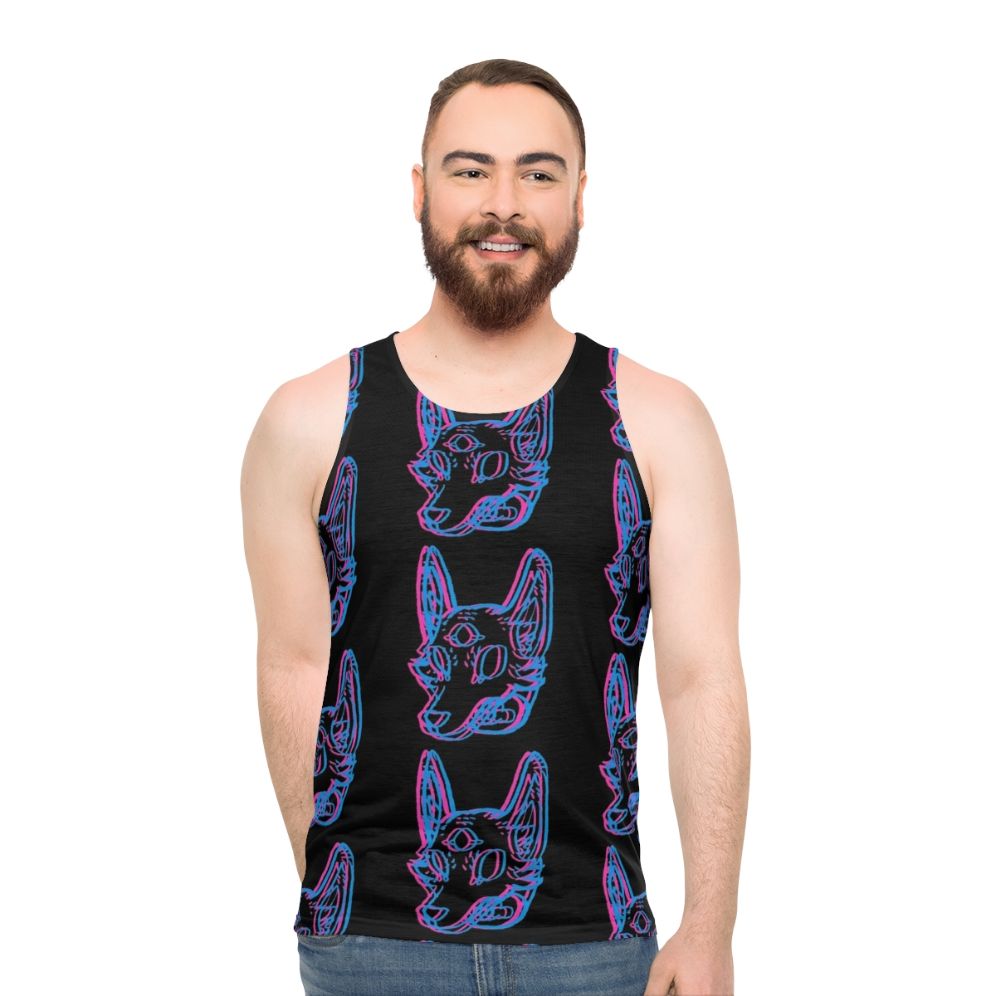 Neon space coyote 3D tank top