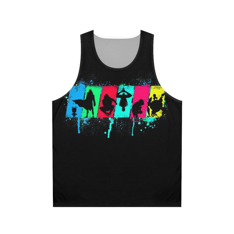 Neon silhouette of Spider-Verse character on unisex spider souls tank top