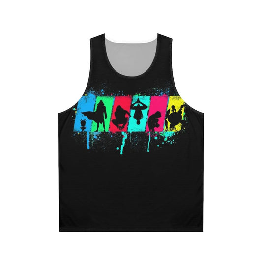 Neon silhouette of Spider-Verse character on unisex spider souls tank top