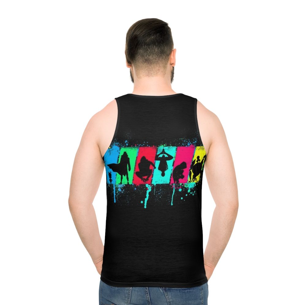 Neon silhouette of Spider-Verse character on unisex spider souls tank top