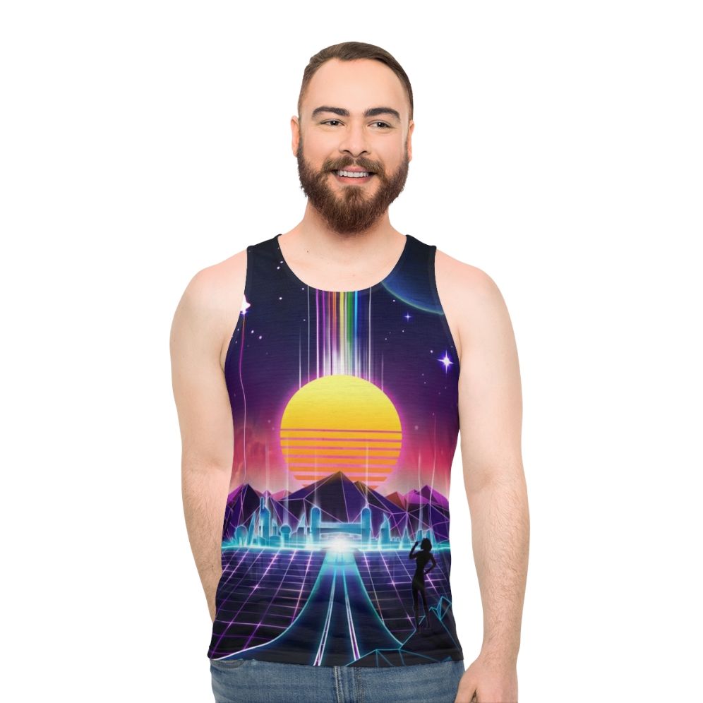 Neon Sunrise Unisex Retro Gaming Tank Top