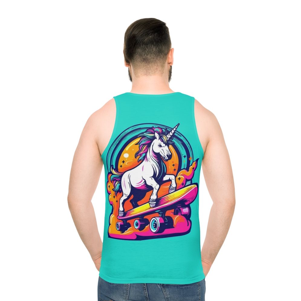 Neon unicorn skateboarding unisex tank top