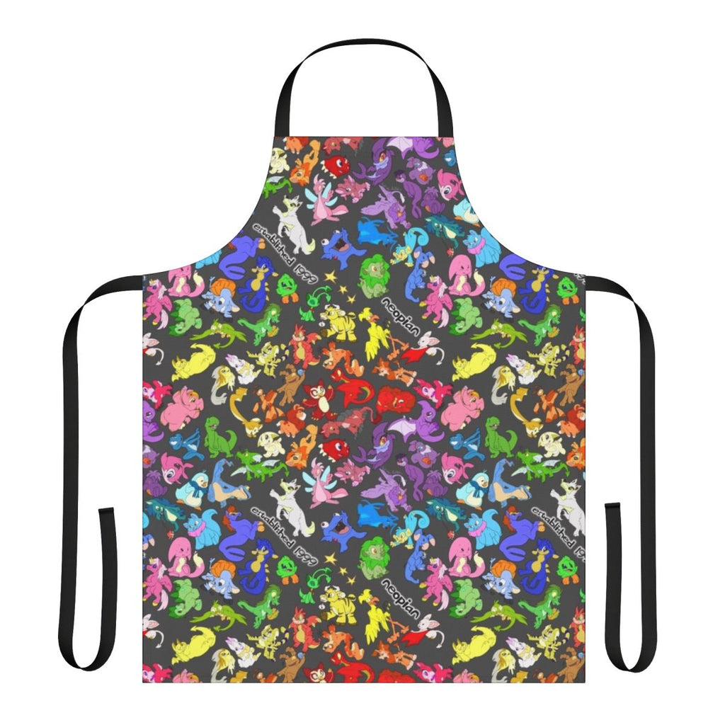 Colorful all-over print apron featuring various Neopets characters
