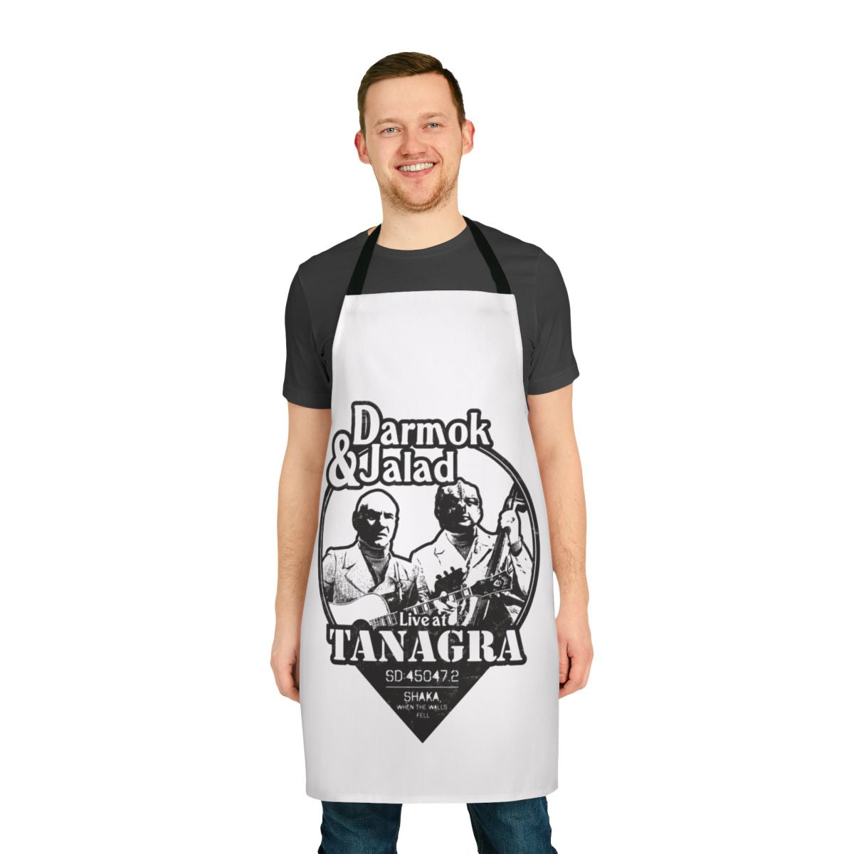 Darmok and Jalad at Tanagra themed apron with a nerdy, geeky, and sci-fi inspired design.