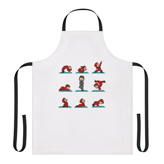 Money Heist themed yoga apron with characters from the popular Netflix series