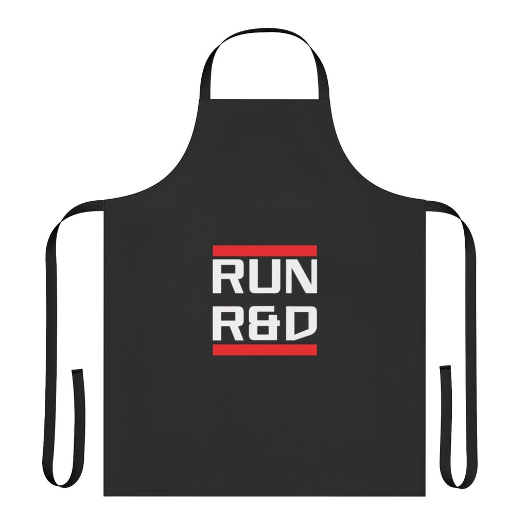Netrunner-themed apron with "Run R&D" design