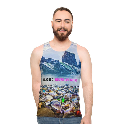 "Never Let Me Go" unisex tank top with contemporary aesthetic