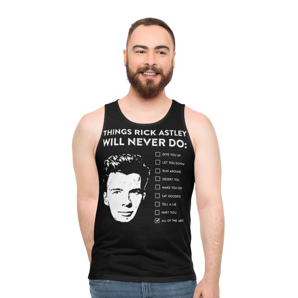 Unisex tank top with funny Rick Astley lyrics