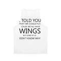 Unisex retro-style tank top with "Never Tear Us Apart" music quote