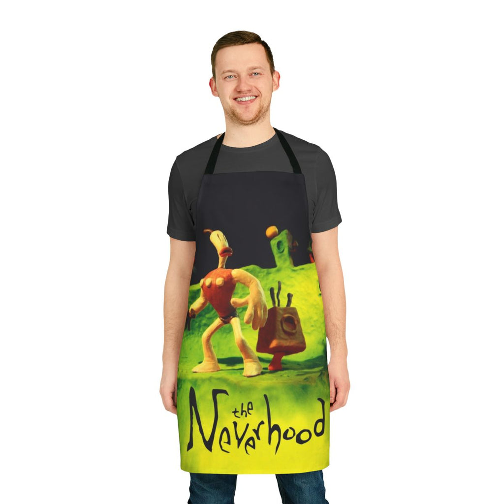 Neverhood-inspired high contrast apron with pixel art design