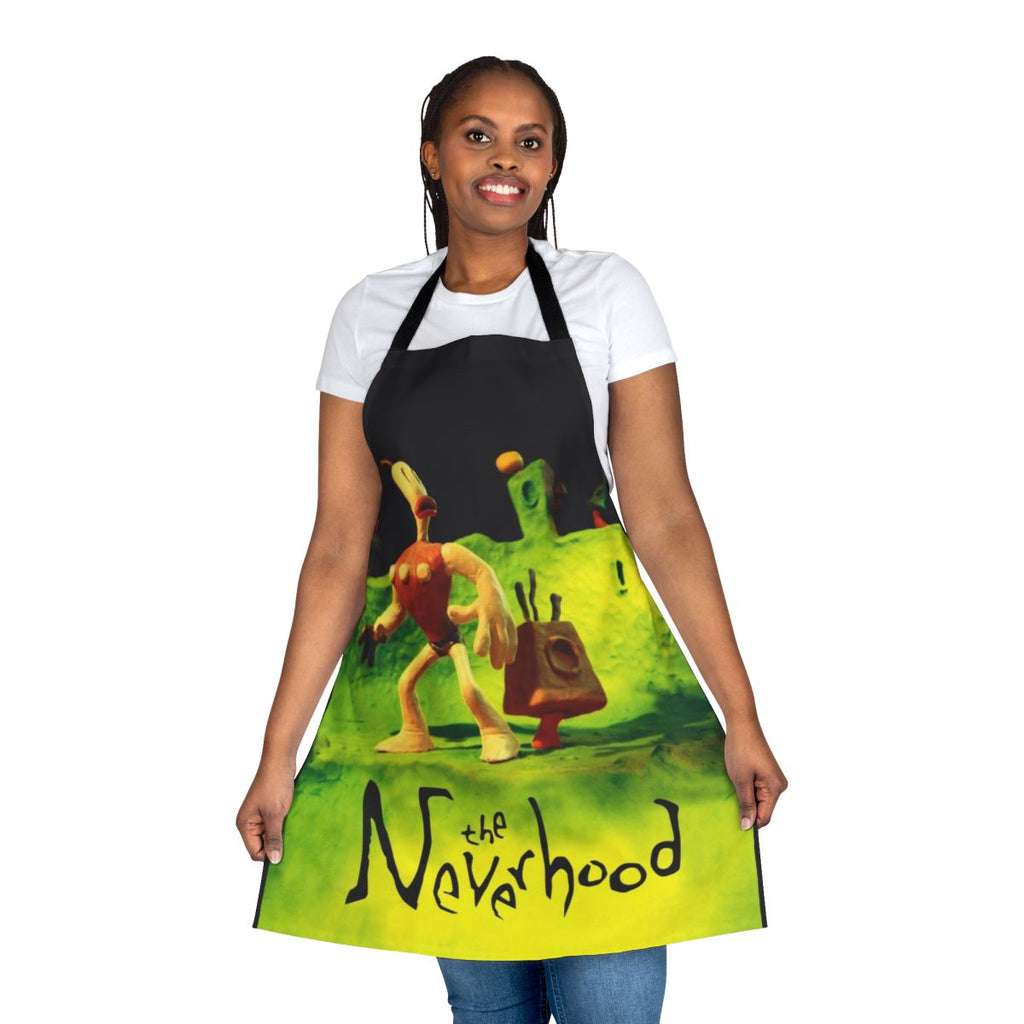 Neverhood-inspired high contrast apron with pixel art design