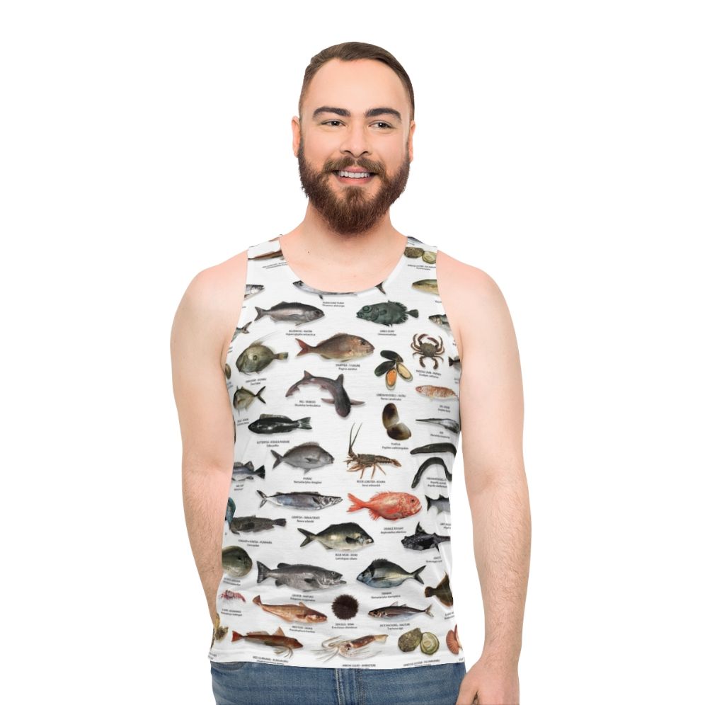 Unisex tank top featuring New Zealand fish species design