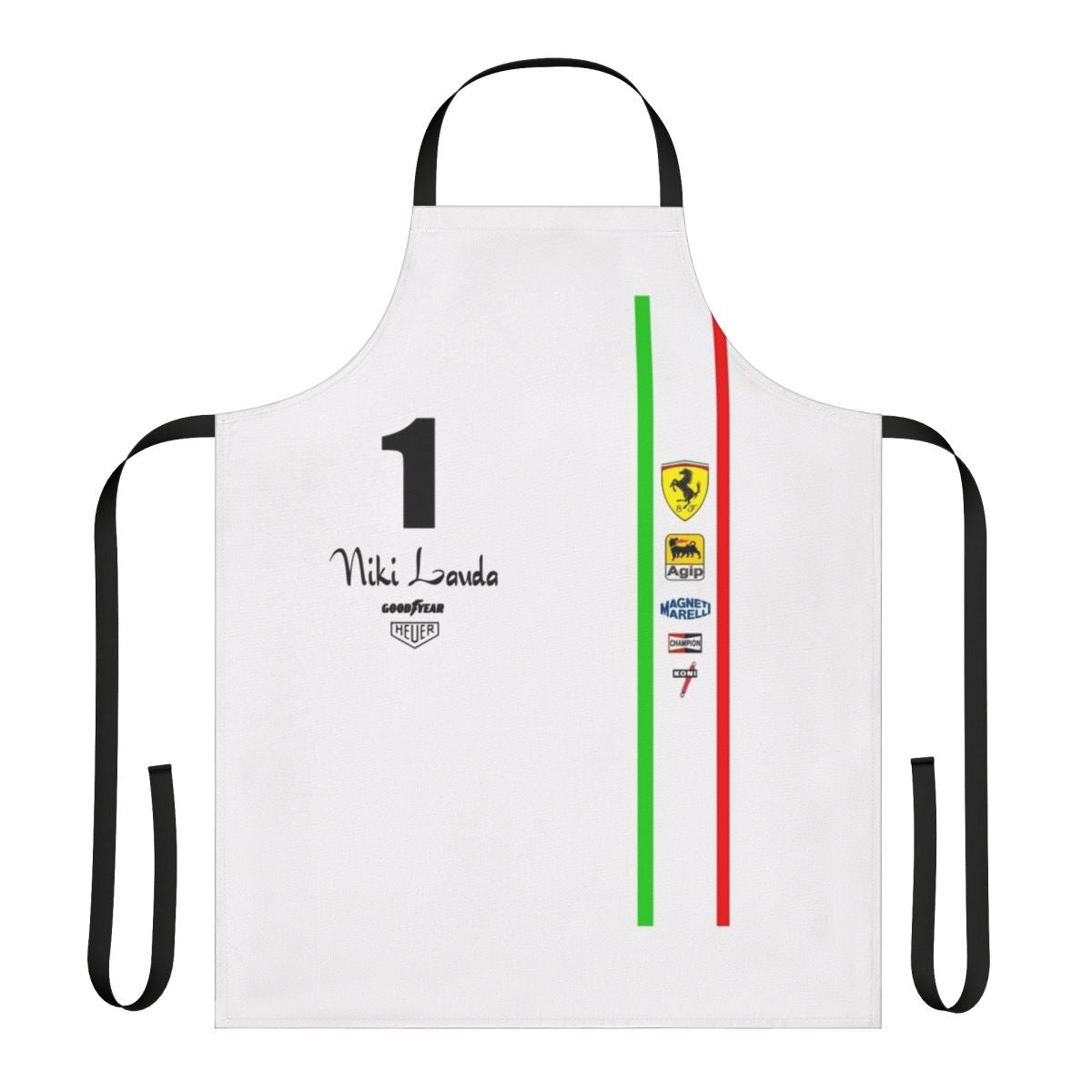Niki Lauda inspired Ferrari Formula 1 racing apron with 1976 and 1975 design
