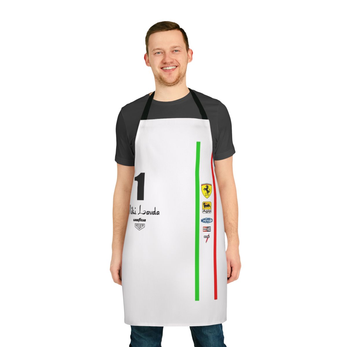 Niki Lauda inspired Ferrari Formula 1 racing apron with 1976 and 1975 design