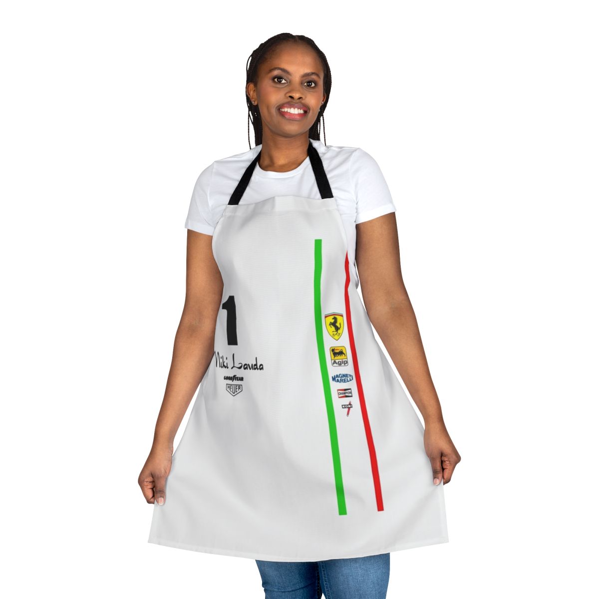 Niki Lauda inspired Ferrari Formula 1 racing apron with 1976 and 1975 design