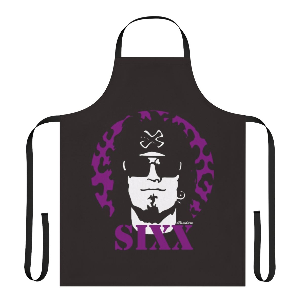 Nikki Sixx inspired retro 80s metal musician apron with pencil and rock symbol