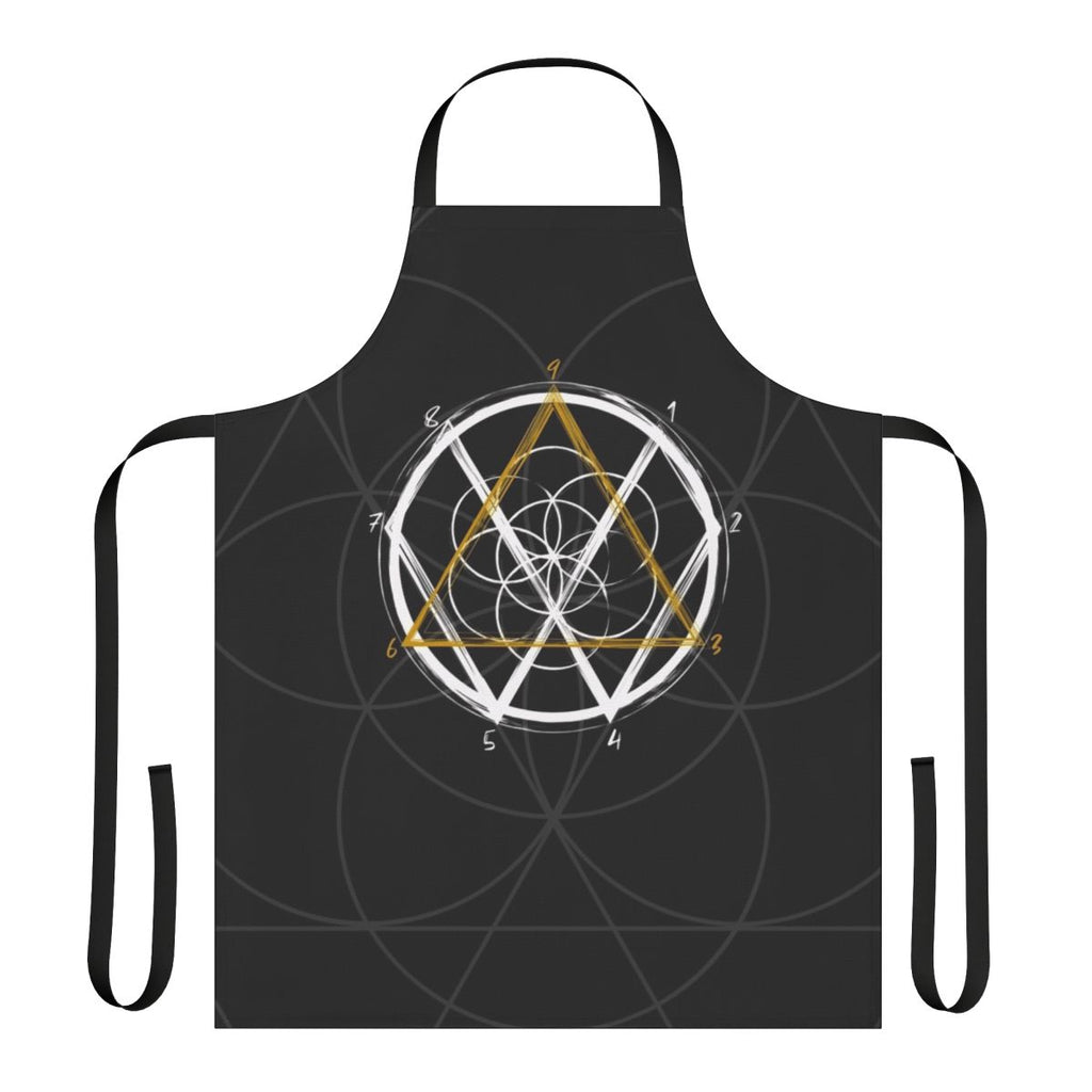 Nikola Tesla inspired 369 code apron featuring sacred geometry and positive energy symbols