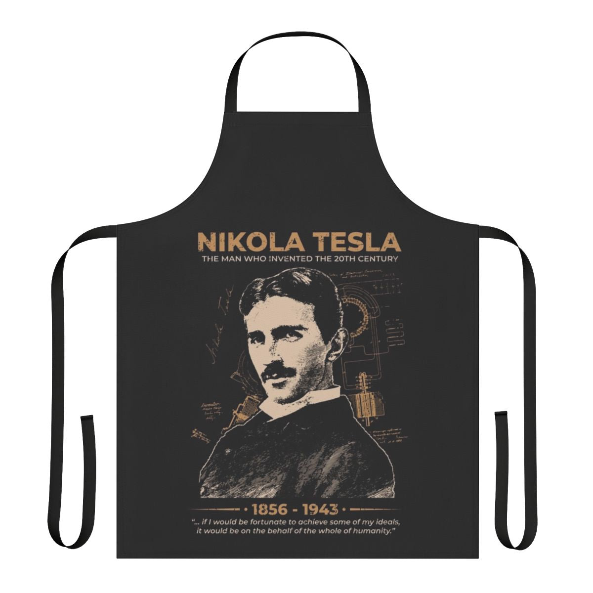 Nikola Tesla inspired apron featuring his famous quotes and scientific elements
