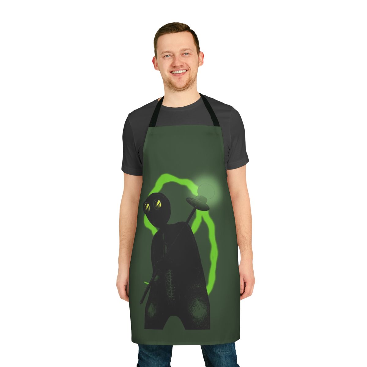 Nine-inspired apocalyptic movie-themed apron with creepy doll imagery