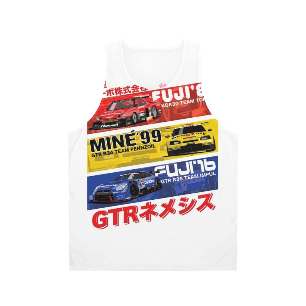 Nissan GTR unisex tank top with automotive history design