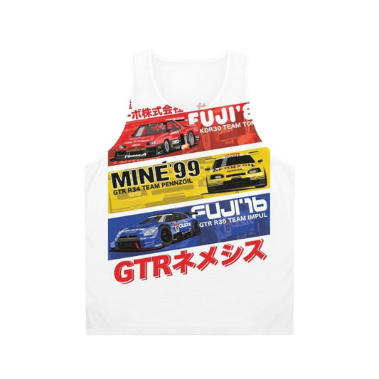 Nissan GTR unisex tank top with automotive history design