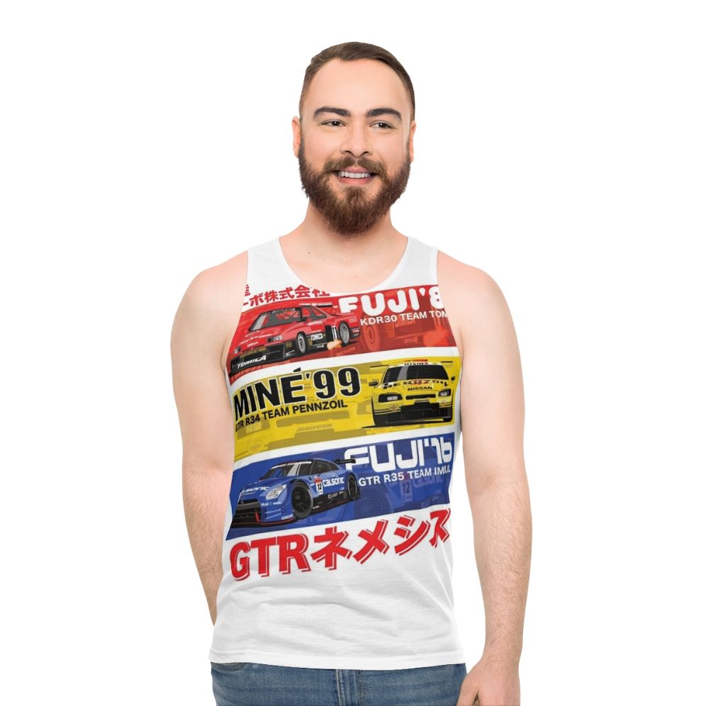 Nissan GTR unisex tank top with automotive history design