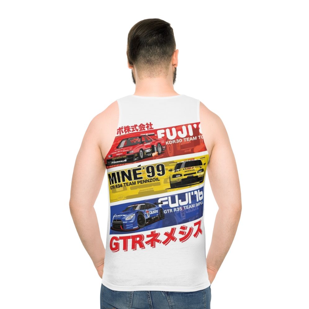 Nissan GTR unisex tank top with automotive history design