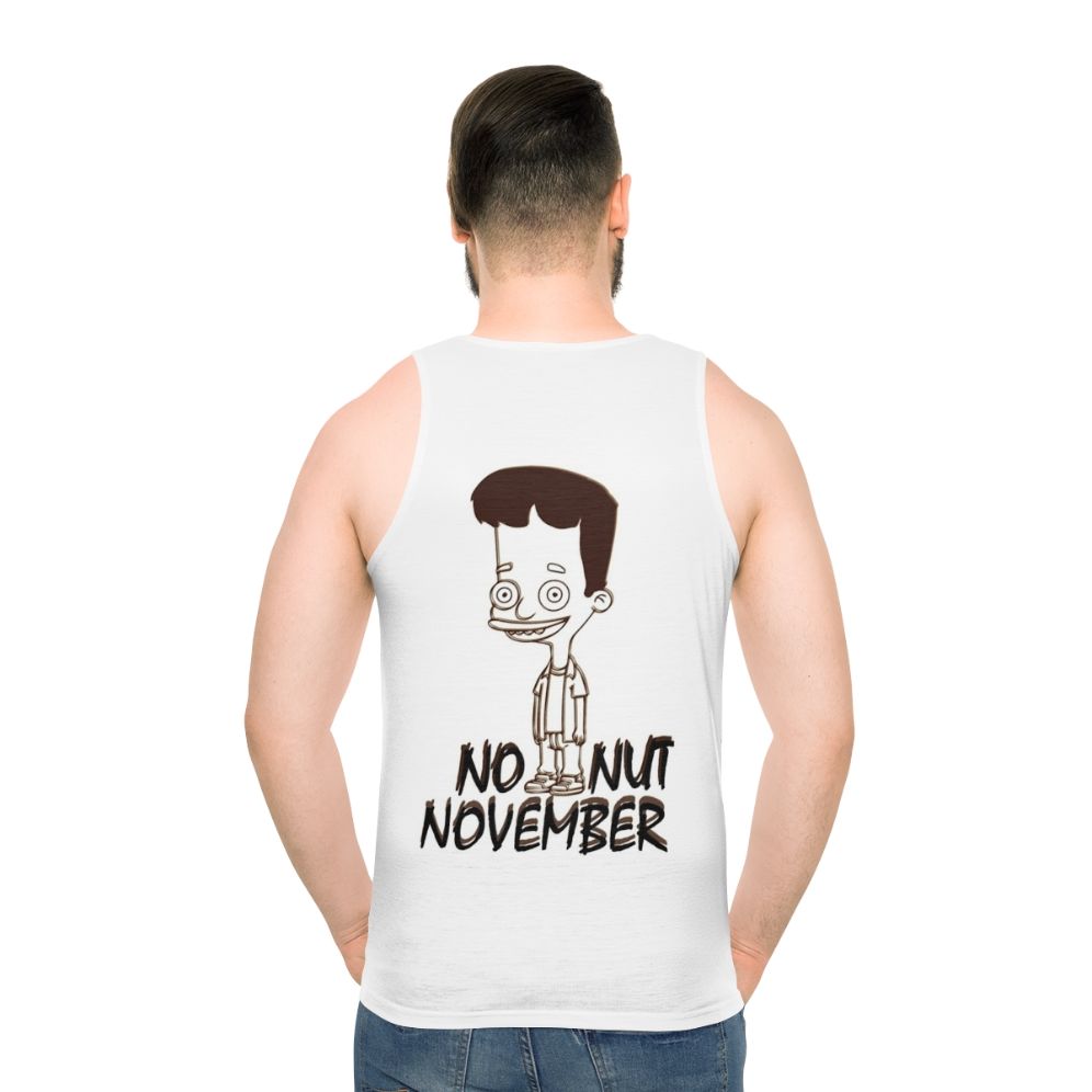 Unisex no nut november tank top with big mouth hormone monster design