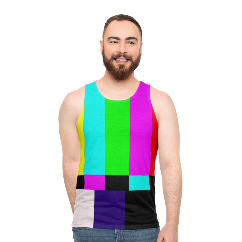 Unisex tank top featuring a no signal TV abstract graphic design