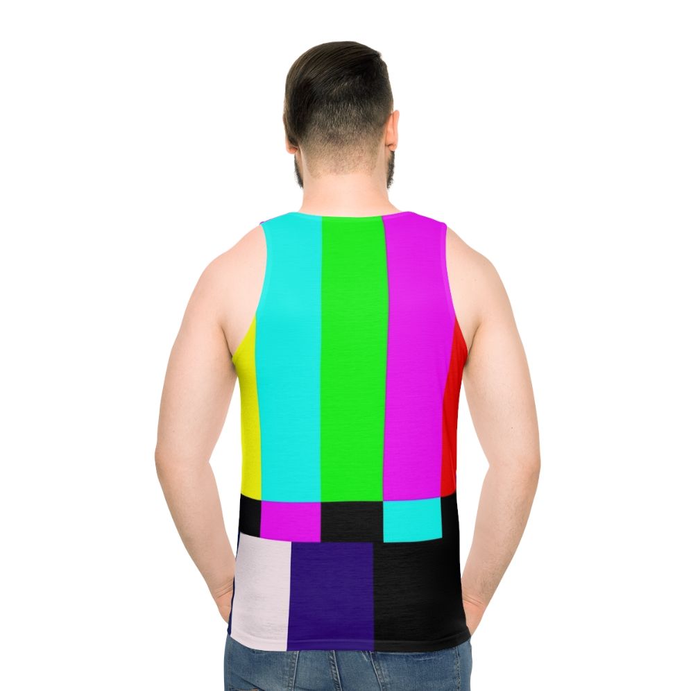Unisex tank top featuring a no signal TV abstract graphic design