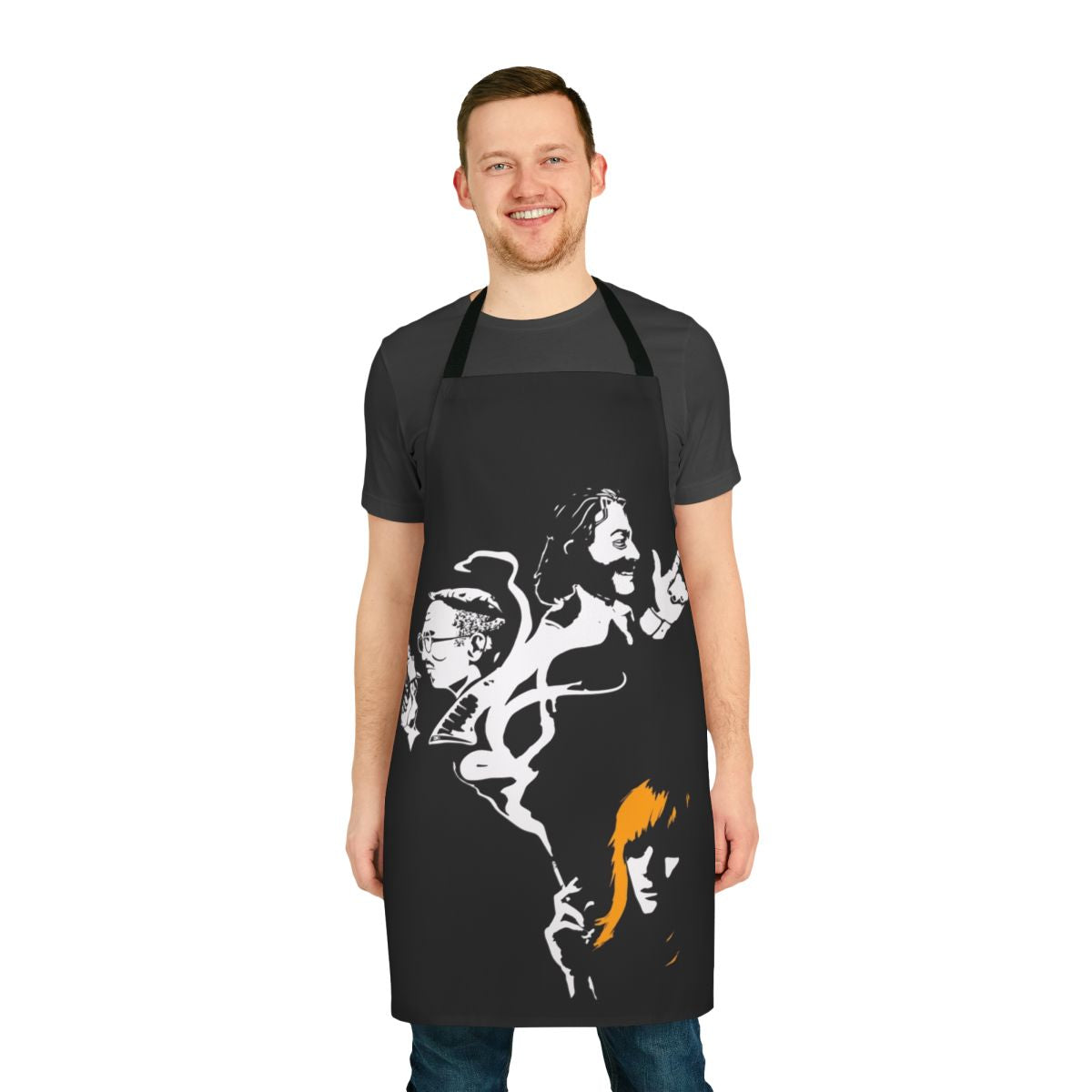 Noir-themed Disco Elysium inspired apron featuring moody black and smoke design