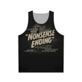 Unisex tank top with "Nonsense Ending" horror movie cliché design