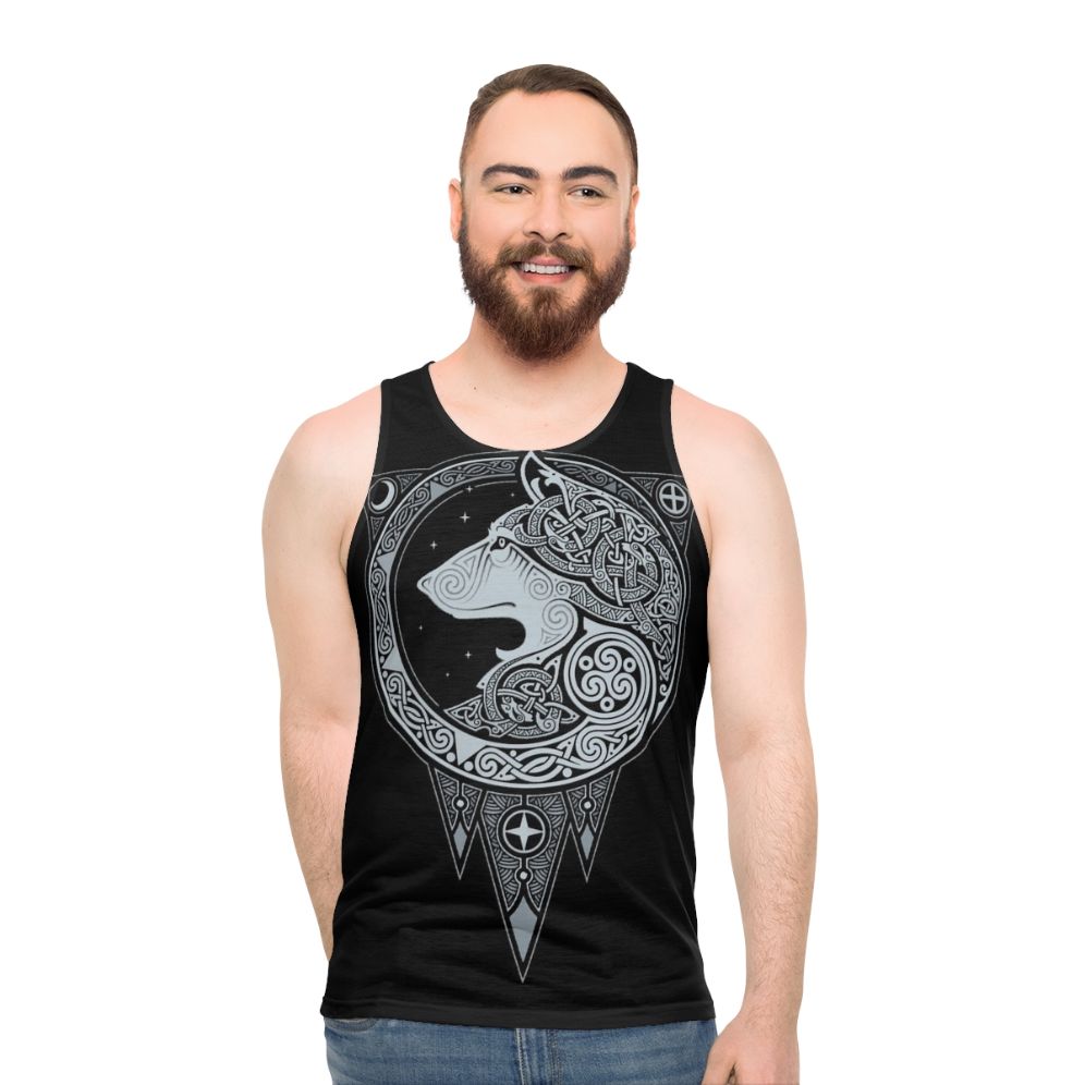 Norse mythology inspired unisex tank top with wolf graphic