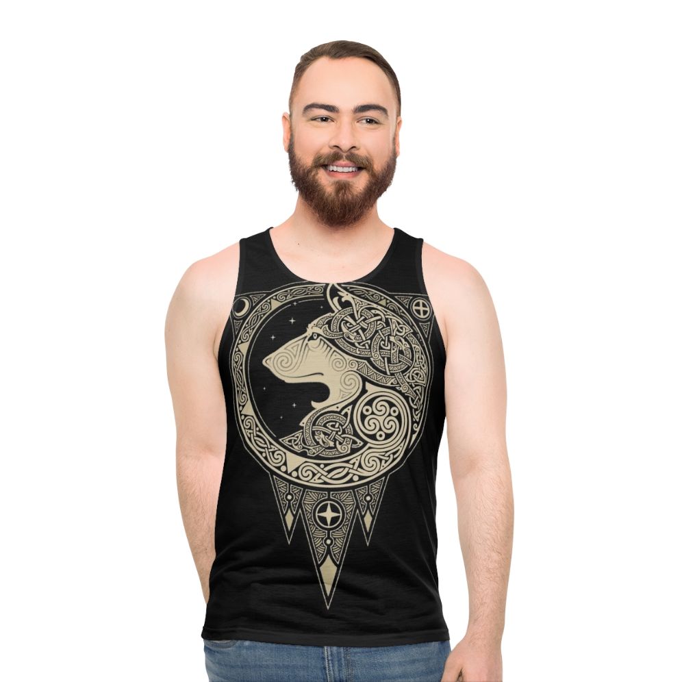 Unisex Norse mythology inspired wolf graphic tank top