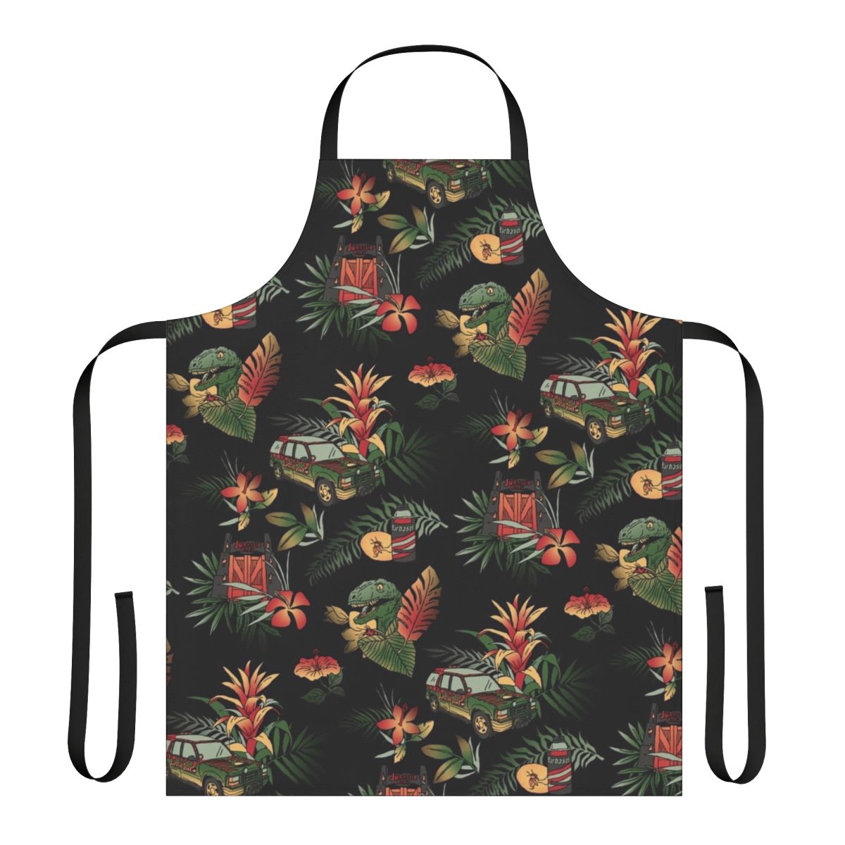 Jurassic-themed floral pattern apron