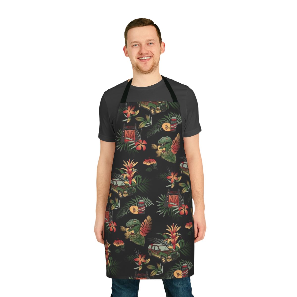 Jurassic-themed floral pattern apron