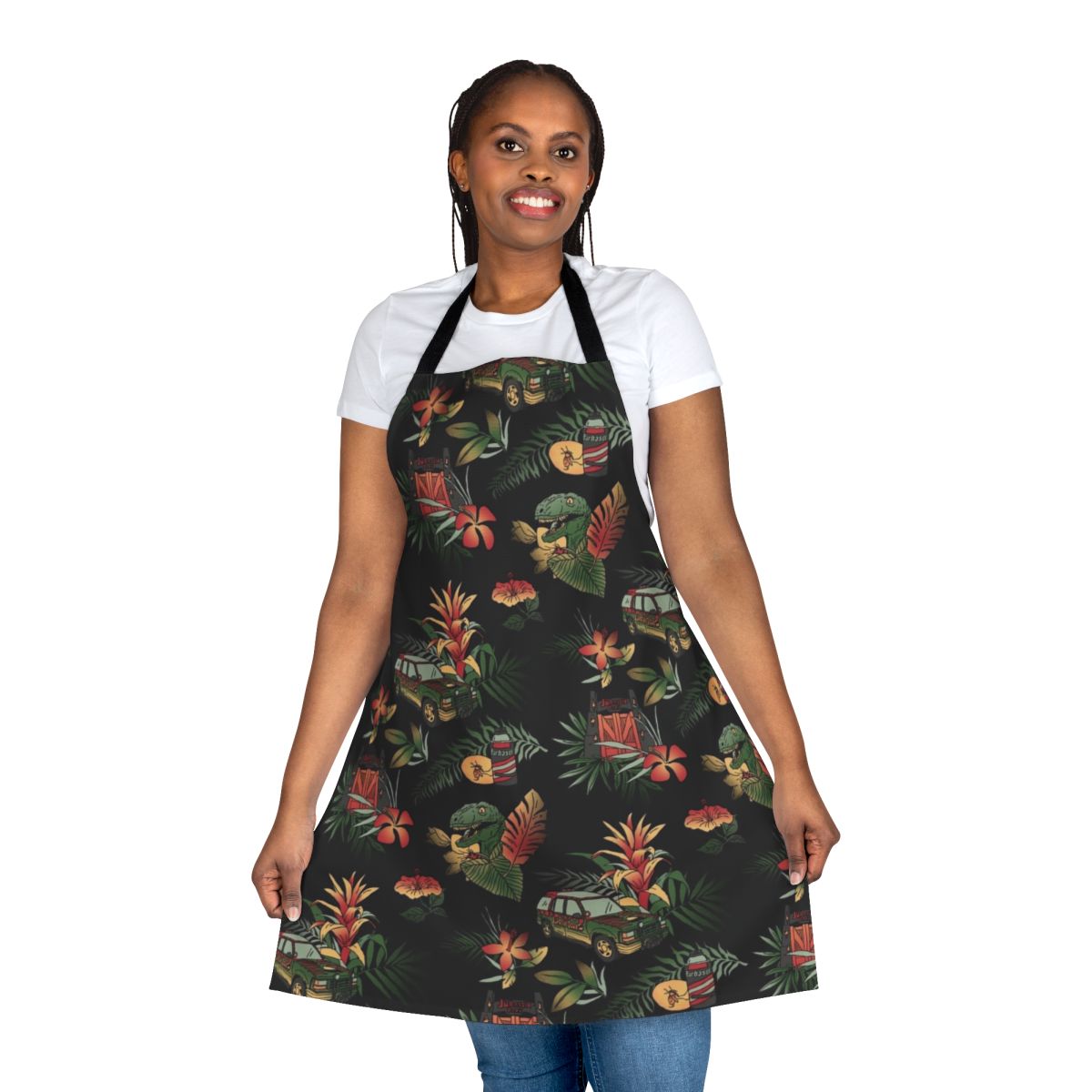 Jurassic-themed floral pattern apron