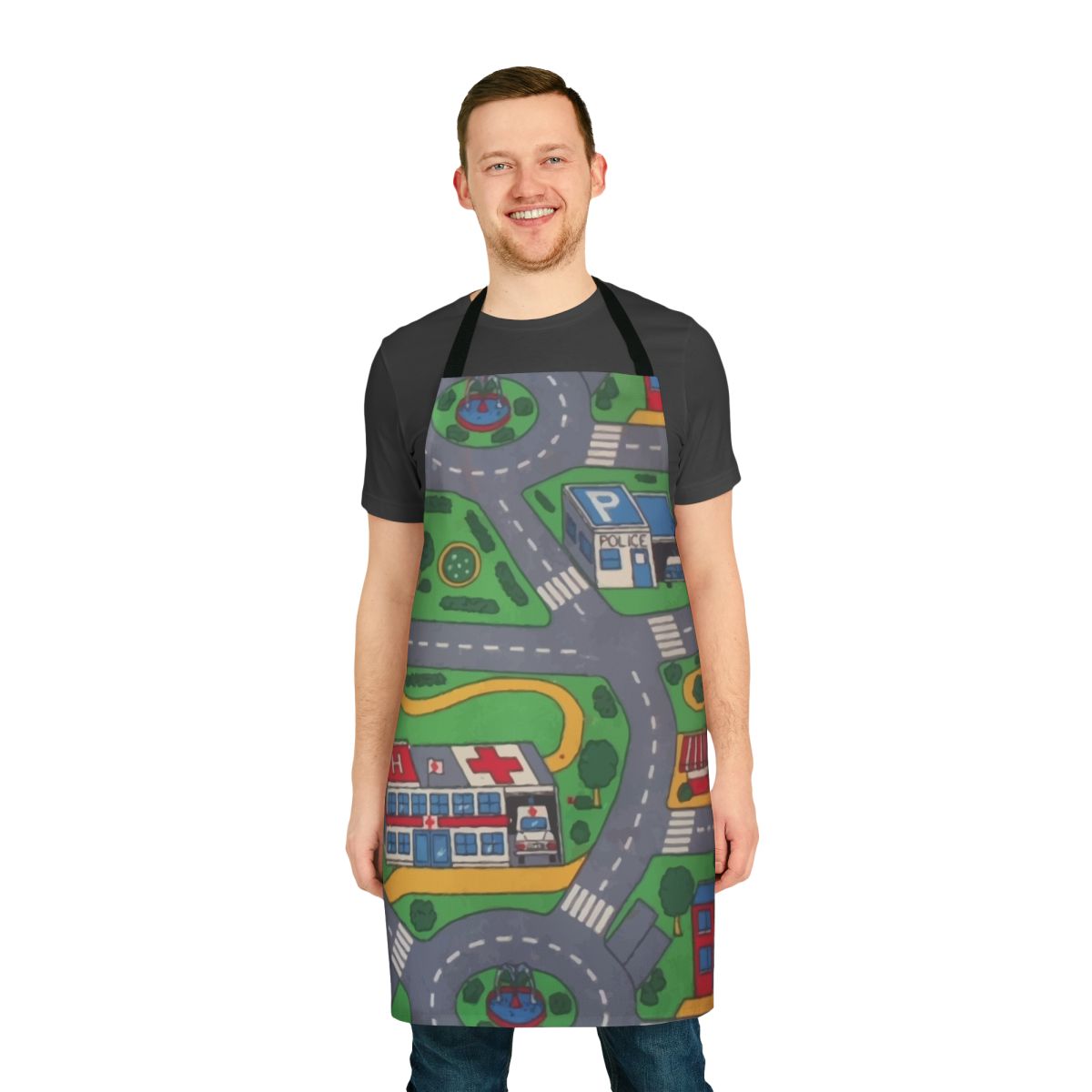 Playmat-inspired apron for nostalgic gaming and cooking experiences